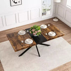 Table de salle à manger extensible rectangulaire rétro 70 pouces, Table pliante avec base en fer noir en croix, Table de dîner pour salle à manger