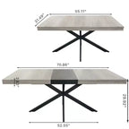 Table de salle à manger extensible rectangulaire rétro 70 pouces, Table pliante avec base en fer noir en croix, Table de dîner pour salle à manger