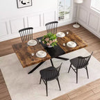 Table de salle à manger extensible rectangulaire rétro 70 pouces, Table pliante avec base en fer noir en croix, Table de dîner pour salle à manger