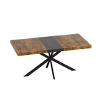 Table de salle à manger extensible rectangulaire rétro 70 pouces, Table pliante avec base en fer noir en croix, Table de dîner pour salle à manger