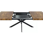 Table de salle à manger extensible rectangulaire rétro 70 pouces, Table pliante avec base en fer noir en croix, Table de dîner pour salle à manger