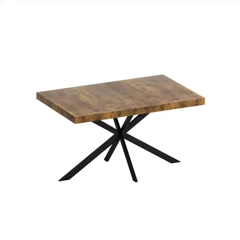 Table de salle à manger extensible rectangulaire rétro 70 pouces, Table pliante avec base en fer noir en croix, Table de dîner pour salle à manger