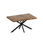 Table de salle à manger extensible rectangulaire rétro 70 pouces, Table pliante avec base en fer noir en croix, Table de dîner pour salle à manger