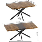 Table de salle à manger extensible rectangulaire rétro 70 pouces, Table pliante avec base en fer noir en croix, Table de dîner pour salle à manger