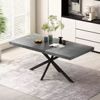 Table de salle à manger extensible rectangulaire rétro 70 pouces, Table pliante avec base en fer noir en croix, Table de dîner pour salle à manger