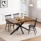 Okak 70IN Retro Rectangular Extendable Dining Table, Folding Table with Black Cross Iron Base, Dinner Table for Dining Room
