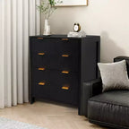 Commode à 4 tiroirs, Commode à tiroirs cannelée, Armoire à tiroirs de style campagnard, Commode haute en bois avec poignées dorées