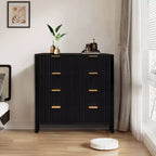 Commode à 4 tiroirs, Commode à tiroirs cannelée, Armoire à tiroirs de style campagnard, Commode haute en bois avec poignées dorées