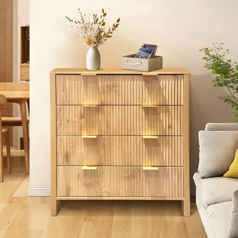 Commode à 4 tiroirs, Commode à tiroirs cannelée, Armoire à tiroirs de style campagnard, Commode haute en bois avec poignées dorées