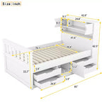 Cadre de lit plateforme simple Captain avec tête de lit bibliothèque de rangement et 4 tiroirs, cadre de lit simple en bois avec rangement pour chambre à coucher