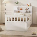 Cadre de lit plateforme simple Captain avec tête de lit bibliothèque de rangement et 4 tiroirs, cadre de lit simple en bois avec rangement pour chambre à coucher
