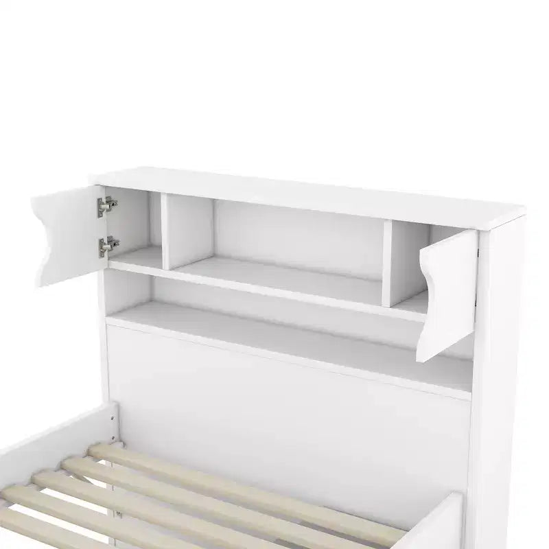 Cadre de lit plateforme simple Captain avec tête de lit bibliothèque de rangement et 4 tiroirs, cadre de lit simple en bois avec rangement pour chambre à coucher