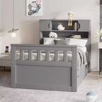 Cadre de lit plateforme simple Captain avec tête de lit bibliothèque de rangement et 4 tiroirs, cadre de lit simple en bois avec rangement pour chambre à coucher