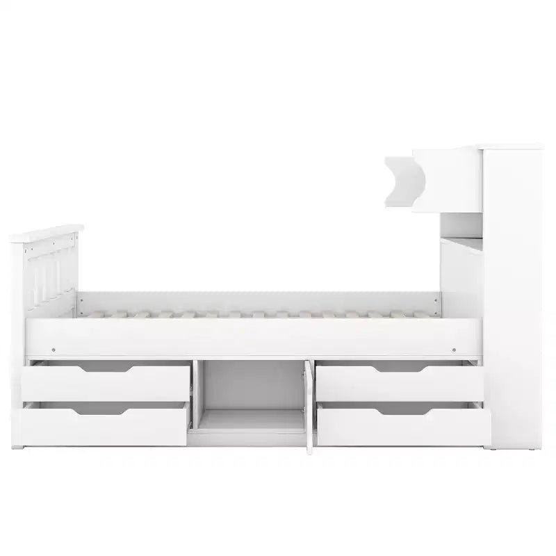 Cadre de lit plateforme simple Captain avec tête de lit bibliothèque de rangement et 4 tiroirs, cadre de lit simple en bois avec rangement pour chambre à coucher