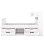 Cadre de lit plateforme simple Captain avec tête de lit bibliothèque de rangement et 4 tiroirs, cadre de lit simple en bois avec rangement pour chambre à coucher
