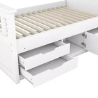 Cadre de lit plateforme simple Captain avec tête de lit bibliothèque de rangement et 4 tiroirs, cadre de lit simple en bois avec rangement pour chambre à coucher