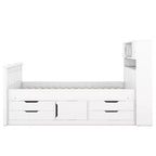 Cadre de lit plateforme simple Captain avec tête de lit bibliothèque de rangement et 4 tiroirs, cadre de lit simple en bois avec rangement pour chambre à coucher