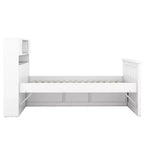 Cadre de lit plateforme simple Captain avec tête de lit bibliothèque de rangement et 4 tiroirs, cadre de lit simple en bois avec rangement pour chambre à coucher