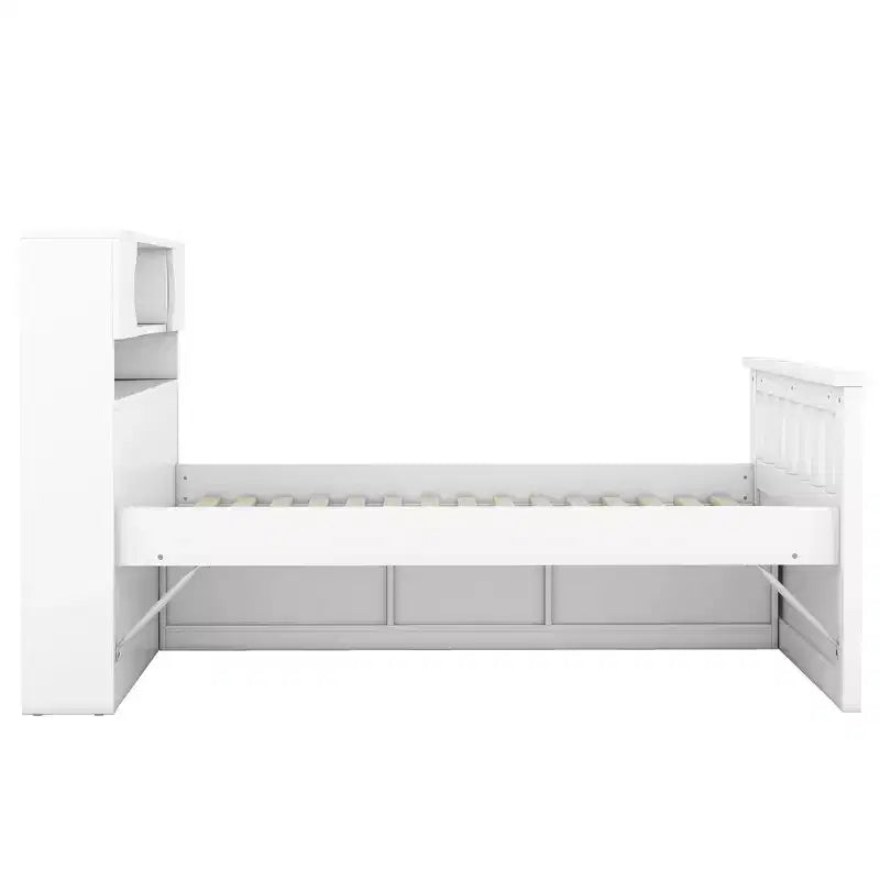 Cadre de lit plateforme simple Captain avec tête de lit bibliothèque de rangement et 4 tiroirs, cadre de lit simple en bois avec rangement pour chambre à coucher