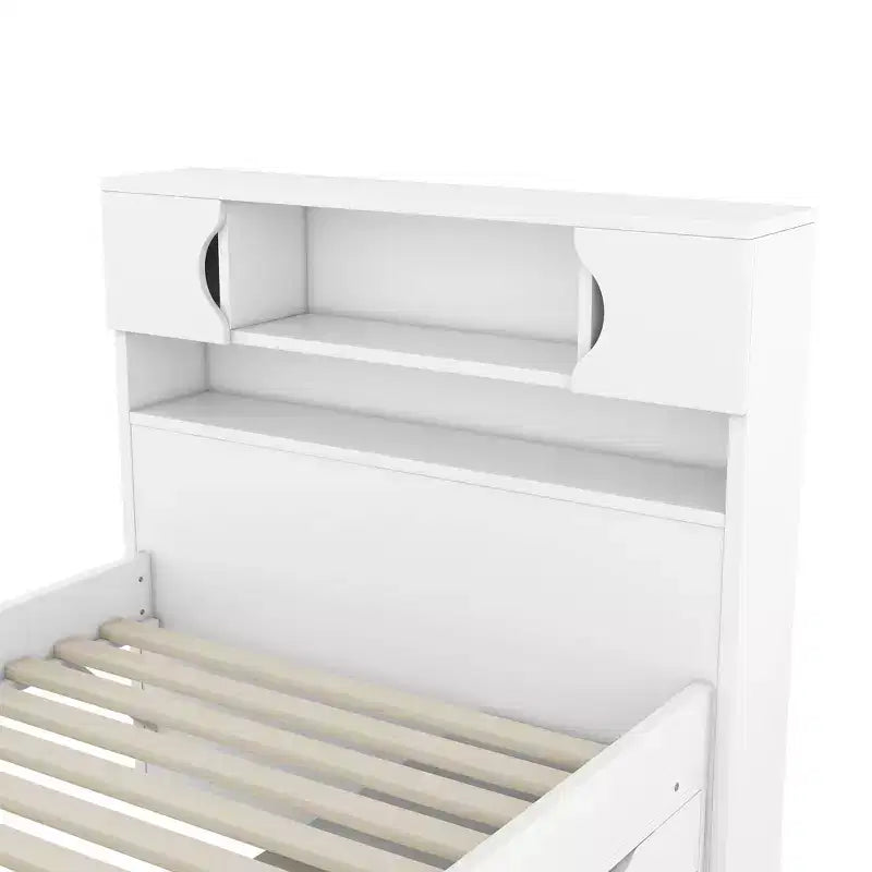 Cadre de lit plateforme simple Captain avec tête de lit bibliothèque de rangement et 4 tiroirs, cadre de lit simple en bois avec rangement pour chambre à coucher