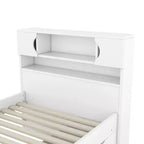 Cadre de lit plateforme simple Captain avec tête de lit bibliothèque de rangement et 4 tiroirs, cadre de lit simple en bois avec rangement pour chambre à coucher