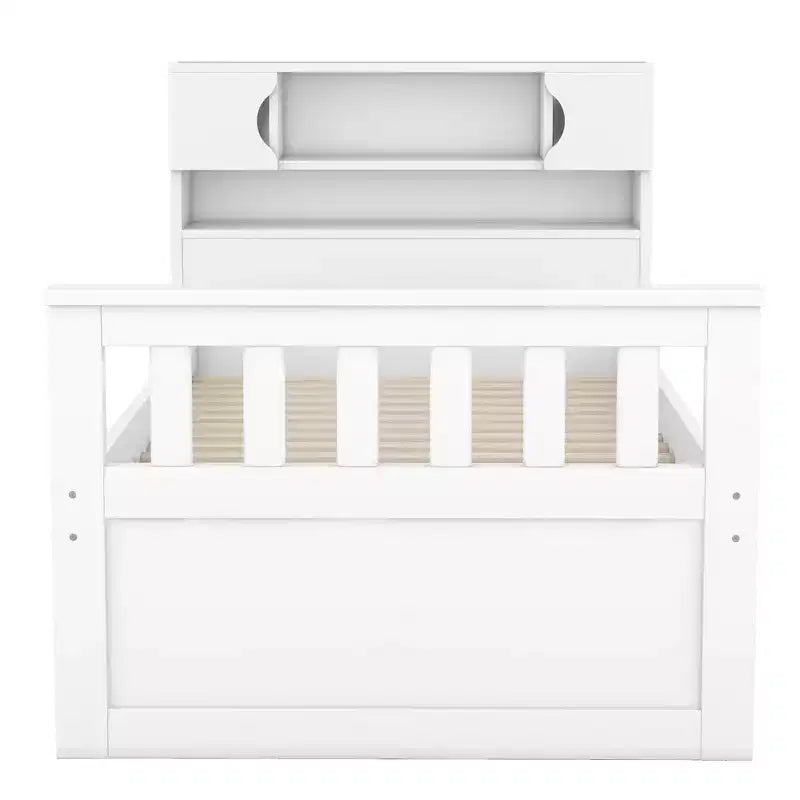 Cadre de lit plateforme simple Captain avec tête de lit bibliothèque de rangement et 4 tiroirs, cadre de lit simple en bois avec rangement pour chambre à coucher