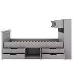Cadre de lit plateforme simple Captain avec tête de lit bibliothèque de rangement et 4 tiroirs, cadre de lit simple en bois avec rangement pour chambre à coucher