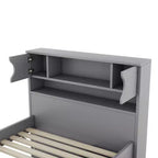 Cadre de lit plateforme simple Captain avec tête de lit bibliothèque de rangement et 4 tiroirs, cadre de lit simple en bois avec rangement pour chambre à coucher