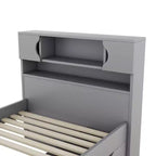 Cadre de lit plateforme simple Captain avec tête de lit bibliothèque de rangement et 4 tiroirs, cadre de lit simple en bois avec rangement pour chambre à coucher