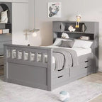 Twin Size Captain Platform Bed Frame with Storage Bookcase Headboard and 4 Drawers, Twin Wood Storage Bedframe for Bedroom