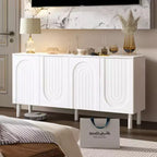Meuble de rangement élégant avec portes cintrées artistiques, étagères réglables, placard de rangement à 4 portes, bibliothèque vitrine, pour salon/chambre à coucher