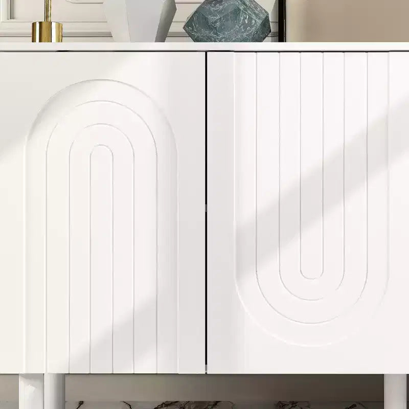Meuble de rangement élégant avec portes cintrées artistiques, étagères réglables, placard de rangement à 4 portes, bibliothèque vitrine, pour salon/chambre à coucher