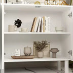 Meuble de rangement élégant avec portes cintrées artistiques, étagères réglables, placard de rangement à 4 portes, bibliothèque vitrine, pour salon/chambre à coucher