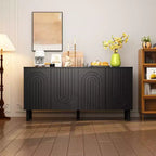 Meuble de rangement élégant avec portes cintrées artistiques, étagères réglables, placard de rangement à 4 portes, bibliothèque vitrine, pour salon/chambre à coucher