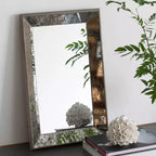 MAYEERTY 24 x 15 Antique Silver Rectangle Mirror with Floral Accents, Hanging Wall Mirror, Silver