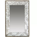 Miroir mural rectangulaire antique en argent 24 x 15 avec accents floraux, miroir suspendu, argent