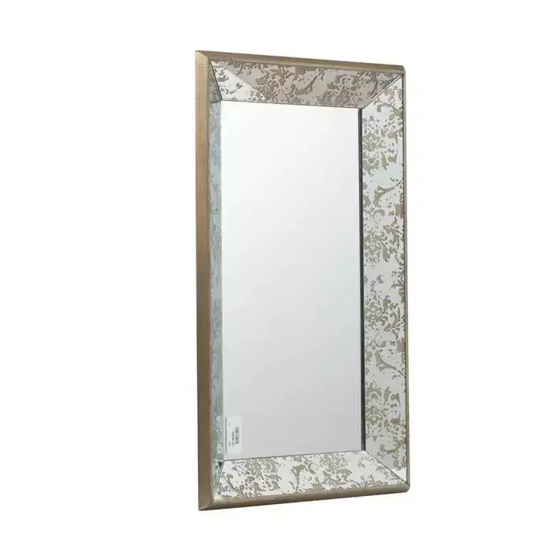 Miroir mural rectangulaire antique en argent 24 x 15 avec accents floraux, miroir suspendu, argent