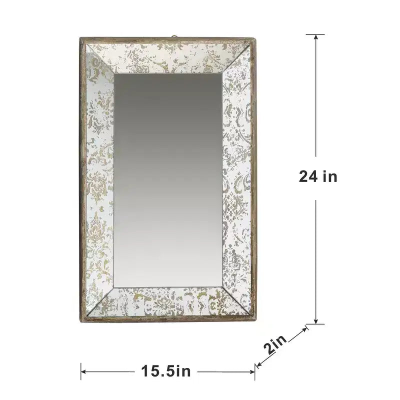 Miroir mural rectangulaire antique en argent 24 x 15 avec accents floraux, miroir suspendu, argent