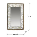 Miroir mural rectangulaire antique en argent 24 x 15 avec accents floraux, miroir suspendu, argent