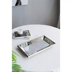 Miroir mural rectangulaire antique en argent 24 x 15 avec accents floraux, miroir suspendu, argent