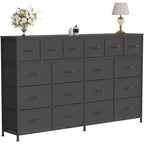 COZONY 63W Dresser with 18 Fabric Drawers & Charging Station, Large Bedroom Dresser with Steel Frame and Wood Top