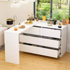 Desserte de buffet intelligente rotative/extensible avec 6 tiroirs, plan de travail étendu, tapis antidérapant, table à manger rotative, îlot de cuisine/garde-manger