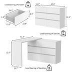 Desserte de buffet intelligente rotative/extensible avec 6 tiroirs, plan de travail étendu, tapis antidérapant, table à manger rotative, îlot de cuisine/garde-manger