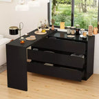 Desserte de buffet intelligente rotative/extensible avec 6 tiroirs, plan de travail étendu, tapis antidérapant, table à manger rotative, îlot de cuisine/garde-manger