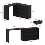 Desserte de buffet intelligente rotative/extensible avec 6 tiroirs, plan de travail étendu, tapis antidérapant, table à manger rotative, îlot de cuisine/garde-manger