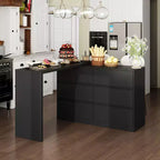 Desserte de buffet intelligente rotative/extensible avec 6 tiroirs, plan de travail étendu, tapis antidérapant, table à manger rotative, îlot de cuisine/garde-manger