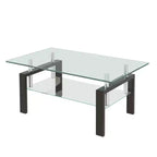 Table basse moderne à 2 niveaux en verre, table d'appoint rectangulaire en verre trempé avec étagère inférieure pour salon
