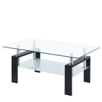 Table basse moderne à 2 niveaux en verre, table d'appoint rectangulaire en verre trempé avec étagère inférieure pour salon