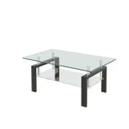 Table basse moderne à 2 niveaux en verre, table d'appoint rectangulaire en verre trempé avec étagère inférieure pour salon