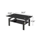 Table basse moderne à 2 niveaux en verre, table d'appoint rectangulaire en verre trempé avec étagère inférieure pour salon